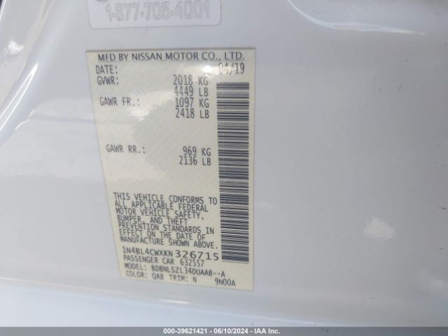 1N4BL4CWXKN326715 Nissan Altima 2.5 Sr