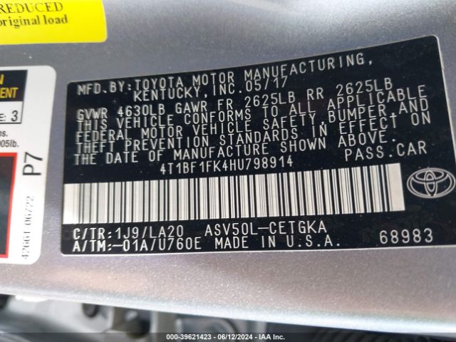 4T1BF1FK4HU798914 Toyota CAMRY XLE