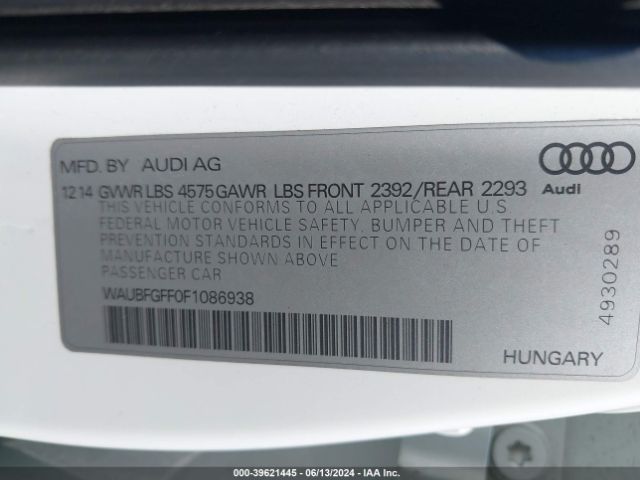 WAUBFGFF0F1086938 Audi A3 2.0t Premium