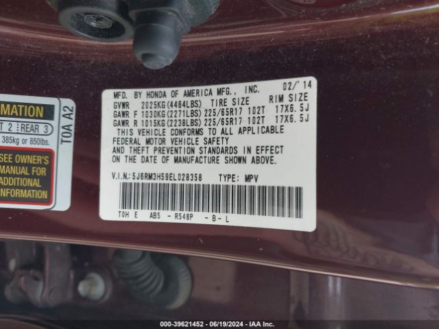 5J6RM3H59EL028358 Honda CR-V EX
