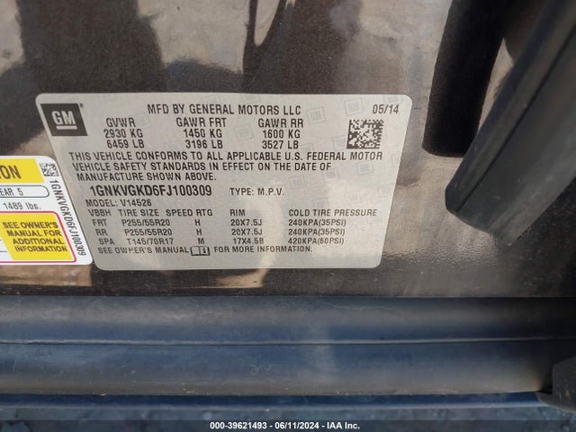 Chevrolet Traverse 1lt 2015 1GNKVGKD6FJ100309 Image 9