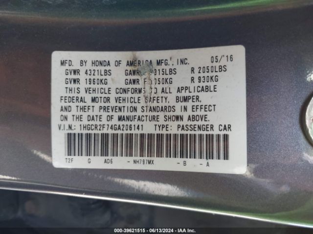 1HGCR2F74GA206141 Honda ACCORD EX