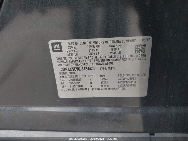 Chevrolet EQUINOX LT 2018 2GNAXSEV6J6184425 Image 9