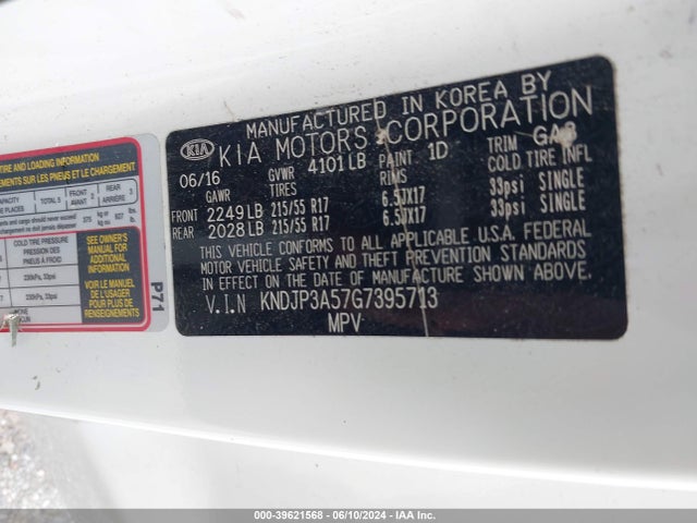 KIA SOUL + 2016 KNDJP3A57G7395713 Image 9