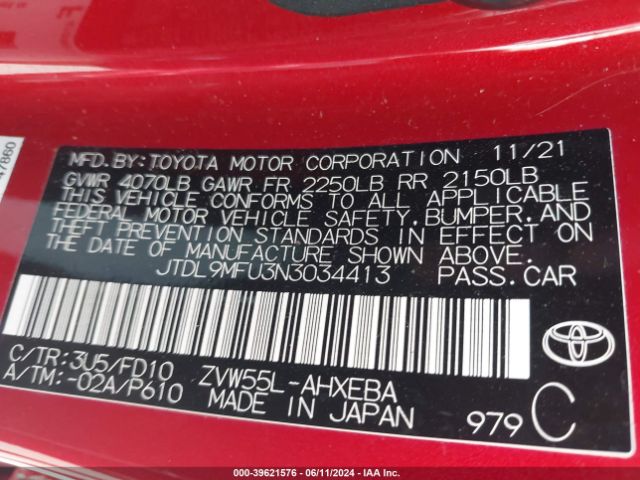 JTDL9MFU3N3034413 Toyota Prius Le Awd-e