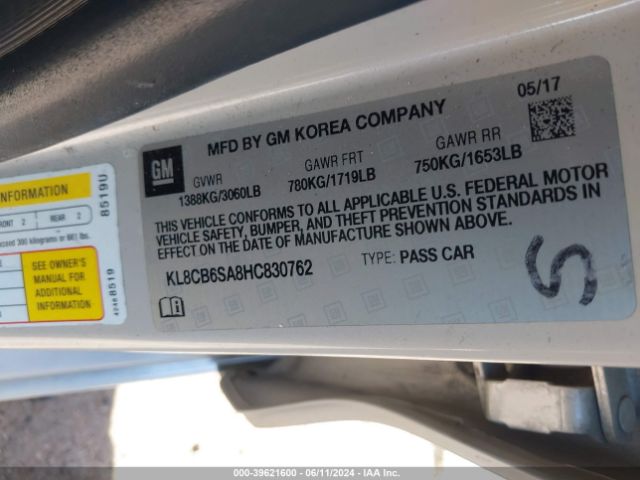 KL8CB6SA8HC830762 Chevrolet Spark Ls Cvt