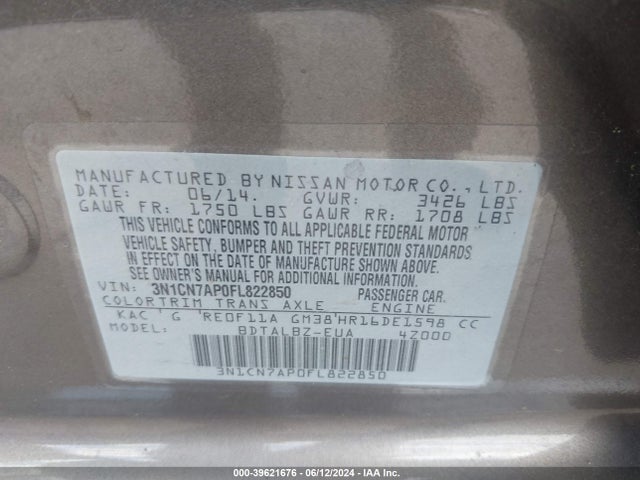 Nissan Versa 1.6 Sv 2015 3N1CN7AP0FL822850 Image 9