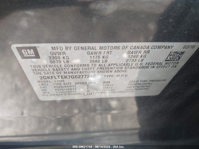 GMC Terrain Sle-2 2016 2GKFLTEK7G6277246 Image 9