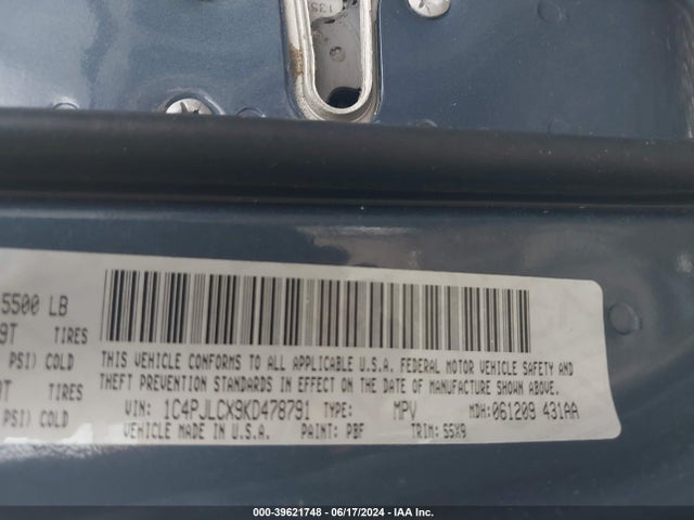 1C4PJLCX9KD478791 Jeep Cherokee Latitude Fwd