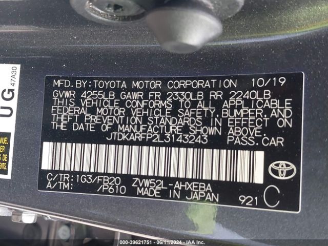 JTDKARFP2L3143243 Toyota Prius Prime Le