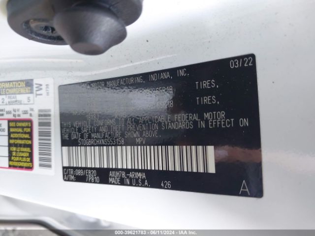 5TDGBRCHXNS553158 Toyota Highlander Hybrid Xle