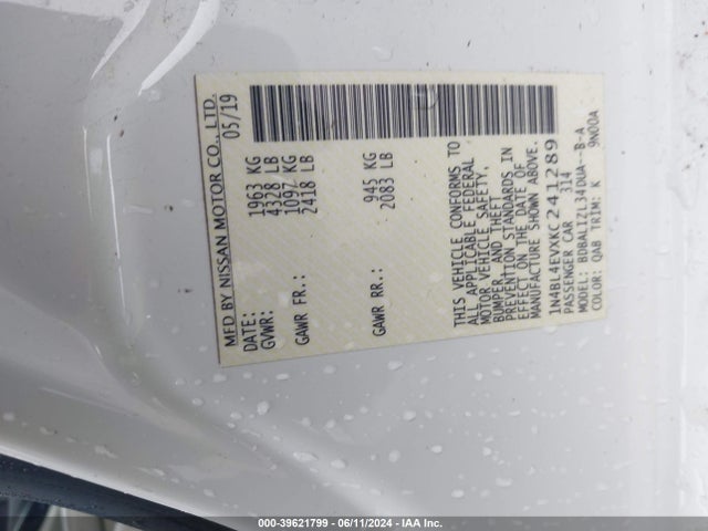 Nissan Altima 2.5 Sl 2019 1N4BL4EVXKC241289 Image 9