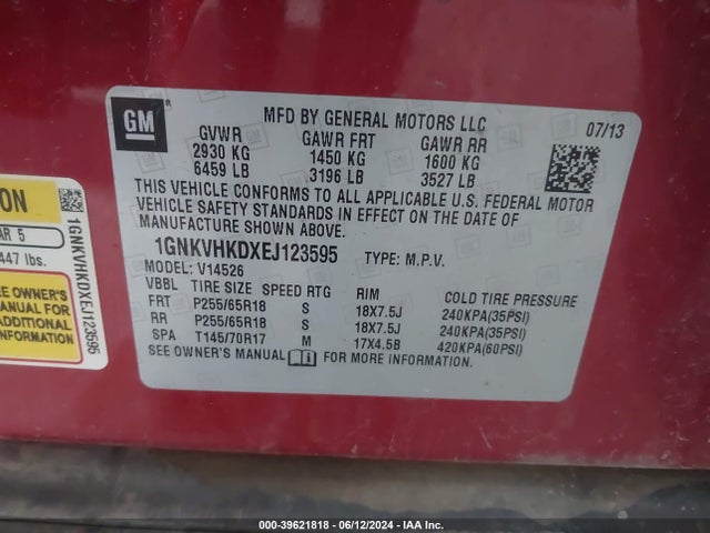 Chevrolet Traverse 2lt 2014 1GNKVHKDXEJ123595 Image 9