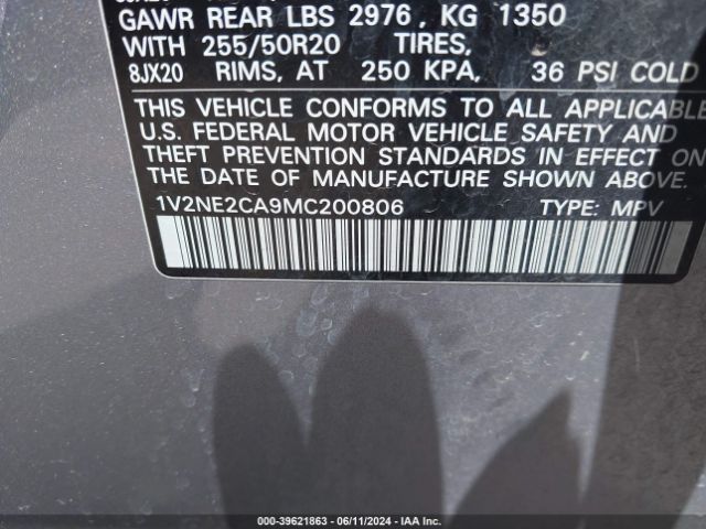 1V2NE2CA9MC200806 Volkswagen Atlas Cross Sport 3.6l V6 Se W/technology R-line