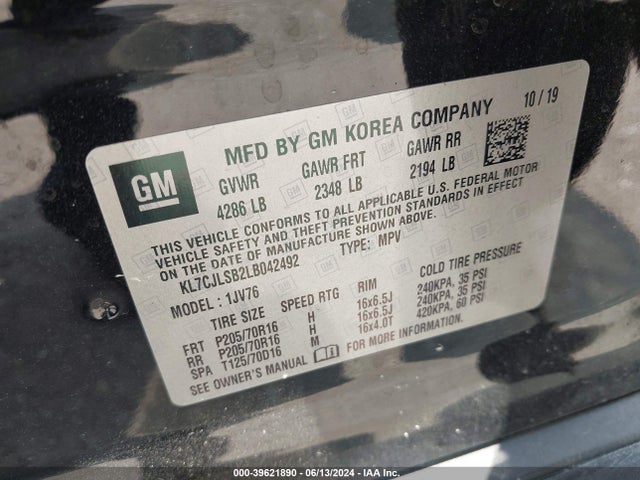 Chevrolet Trax Fwd Lt 2020 KL7CJLSB2LB042492 Image 9