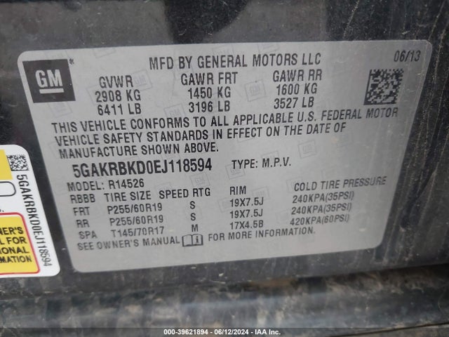 Buick Enclave Leather 2014 5GAKRBKD0EJ118594 Image 9