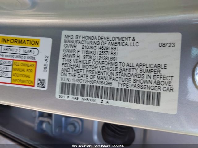 1HGCY2F59PA064385 Honda Accord Hybrid Sport