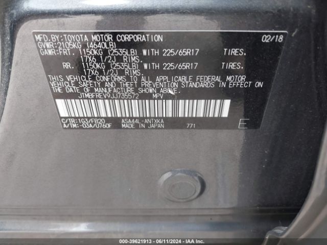 JTMBFREV9JJ735572 Toyota RAV4 LE