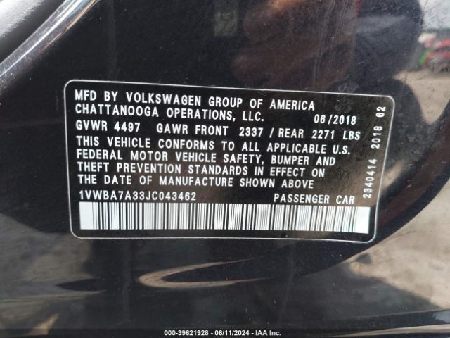 1VWBA7A33JC043462 Volkswagen Passat 2.0t Se