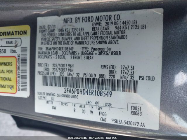 3FA6P0HD4ER108549 Ford FUSION SE