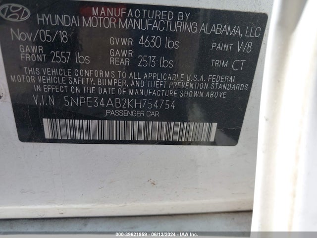 Hyundai Sonata Limited 2.0t 2019 5NPE34AB2KH754754 Image 9