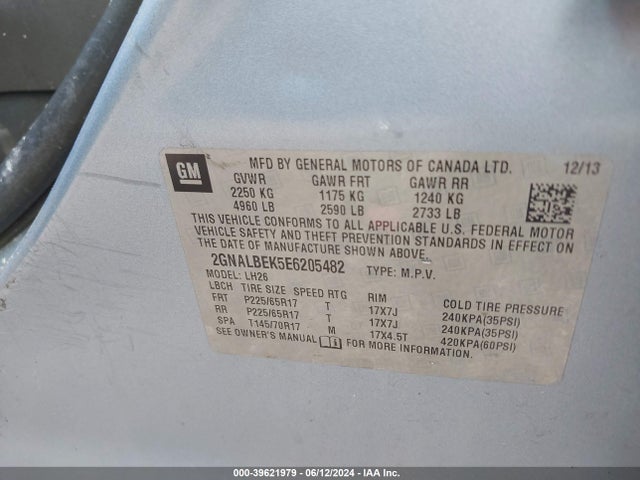Chevrolet EQUINOX 1LT 2014 2GNALBEK5E6205482 Image 9