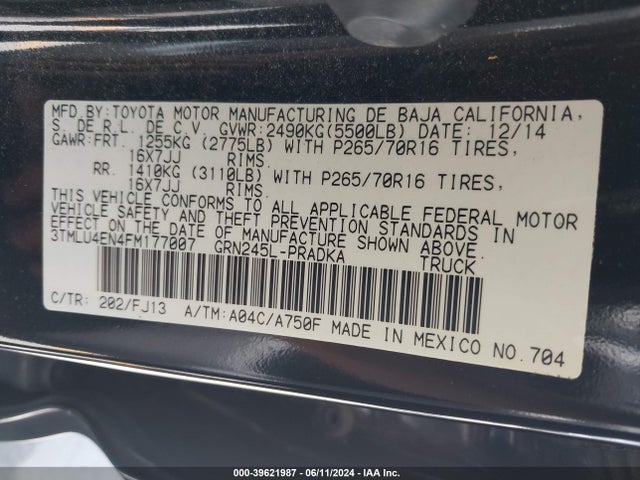 Toyota Tacoma Base V6 2015 3TMLU4EN4FM177007 Image 9
