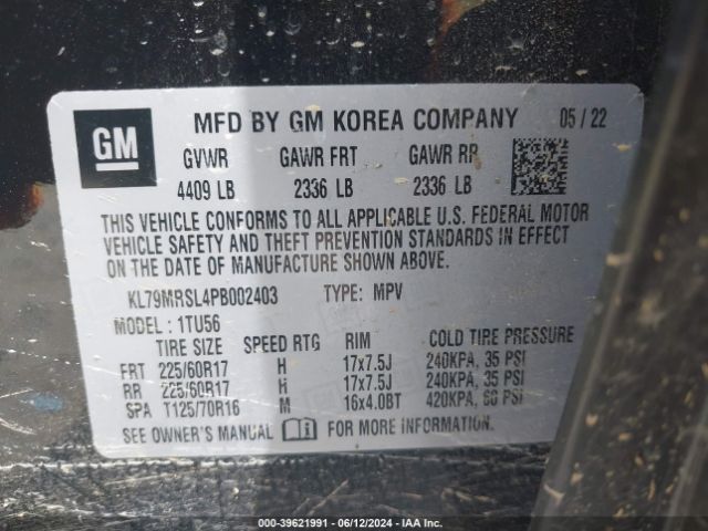 KL79MRSL4PB002403 Chevrolet Trailblazer Awd Lt