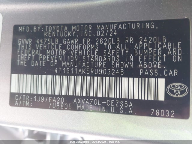 Toyota CAMRY SE 2024 4T1G11AK5RU903246 Image 9