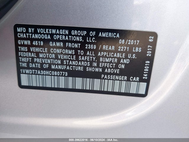 1VWDT7A30HC080773 Volkswagen Passat 1.8t R-line