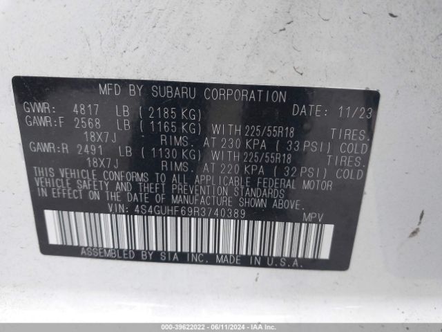 4S4GUHF69R3740389 Subaru Crosstrek Sport
