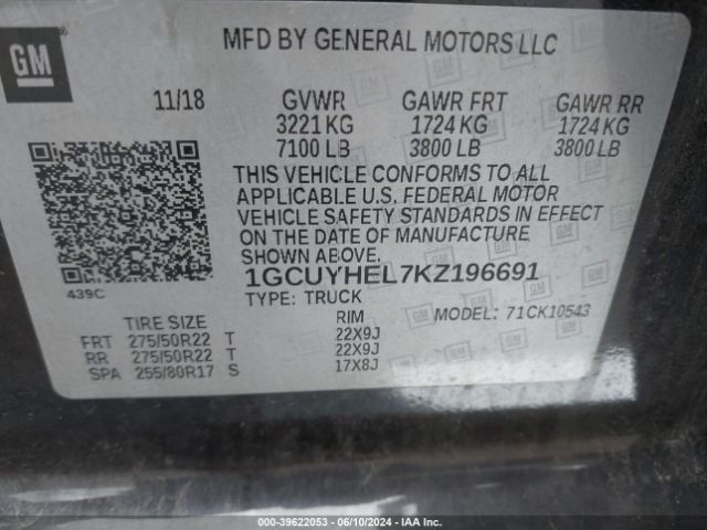 1GCUYHEL7KZ196691 Chevrolet Silverado 1500 High Country