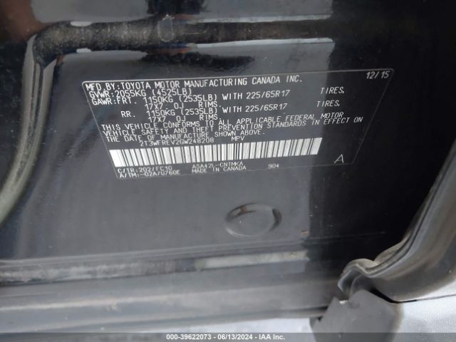 2T3WFREV2GW248208 Toyota Rav4 Xle