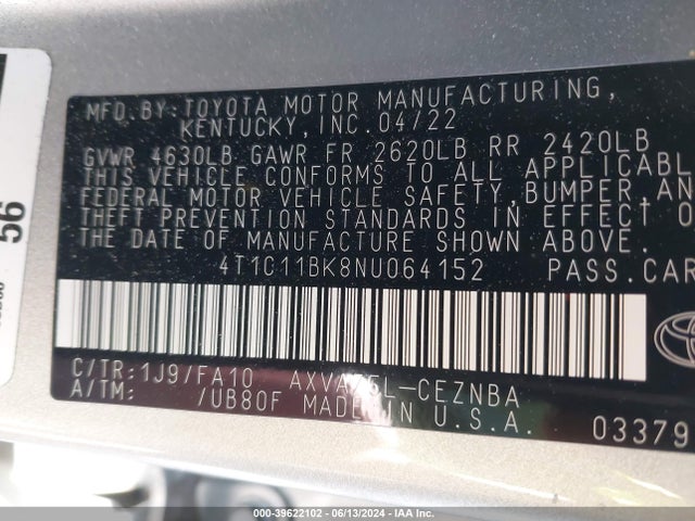 Toyota Camry Le Awd 2022 4T1C11BK8NU064152 Image 9