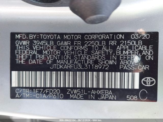 JTDKARFU3L3118972 Toyota Prius Le