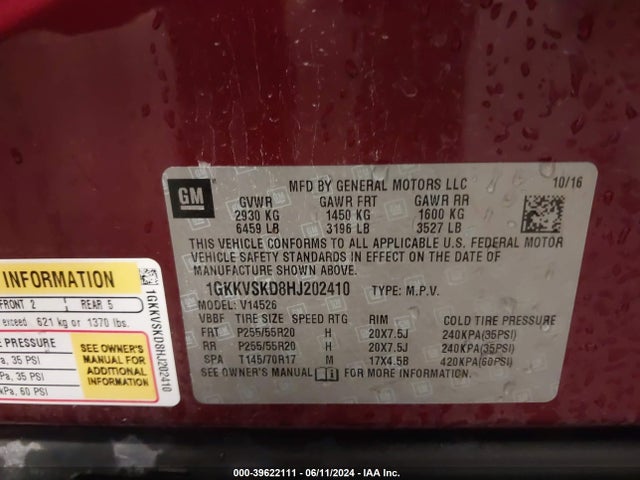1GKKVSKD8HJ202410 GMC Acadia Limited