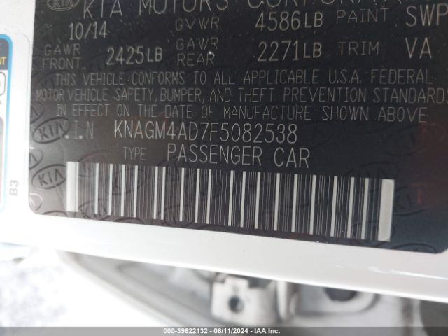 KNAGM4AD7F5082538 KIA OPTIMA HYBRID