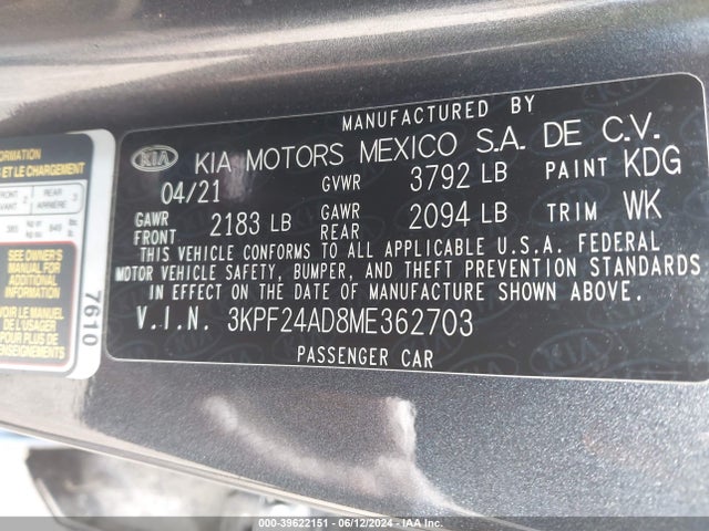 KIA Forte Lxs 2021 3KPF24AD8ME362703 Image 9