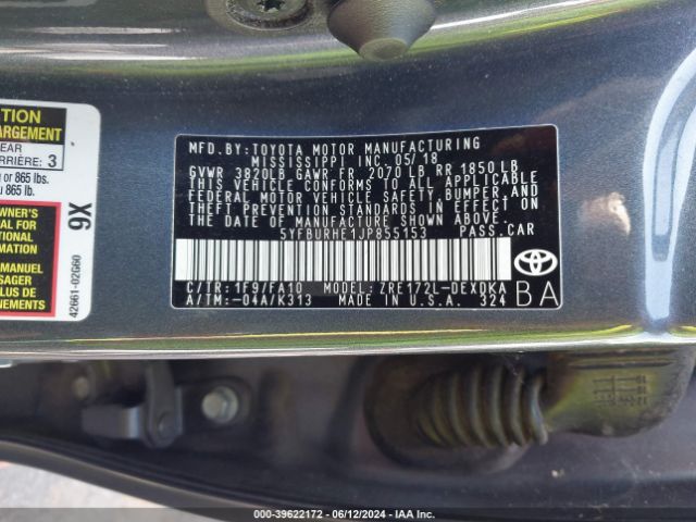 5YFBURHE1JP855153 Toyota Corolla L/le/se/xle/xse