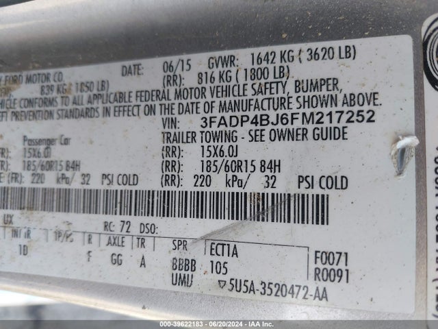 Ford FIESTA SE 2015 3FADP4BJ6FM217252 Image 9