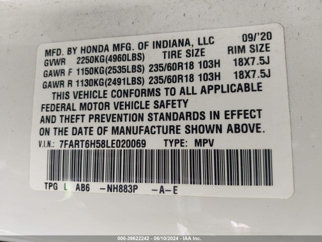 Honda Cr-v Hybrid Ex 2020 7FART6H58LE020069 Image 9