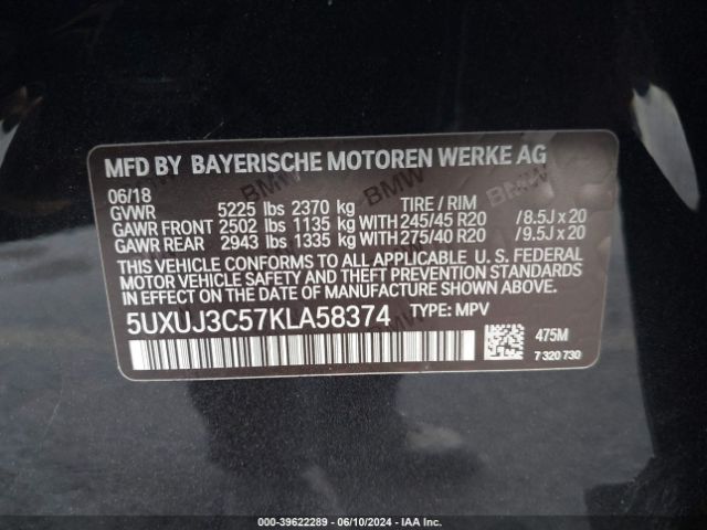 5UXUJ3C57KLA58374 BMW X4 Xdrive30i