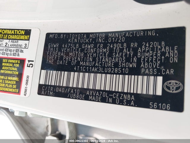 Toyota CAMRY LE 2020 4T1C11AK3LU928510 Image 9