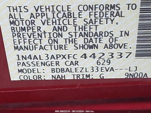 Nissan Altima 2.5 S 2015 1N4AL3APXFC442337 Image 9
