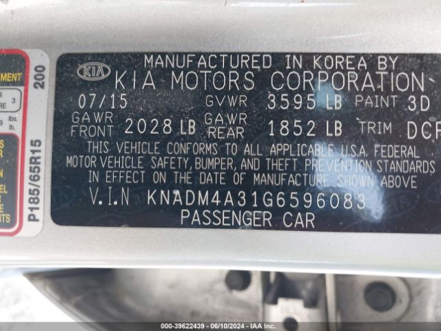 KNADM4A31G6596083 KIA RIO LX
