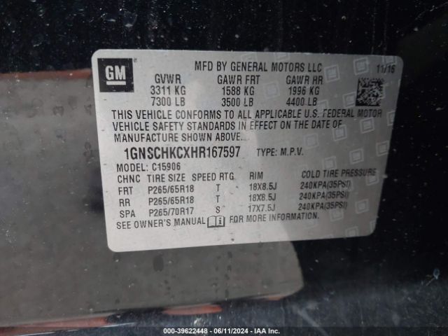 1GNSCHKCXHR167597 Chevrolet Suburban Lt
