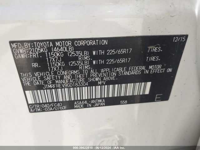 Toyota Rav4 Xle 2016 JTMRFREV9GD183304 Image 9