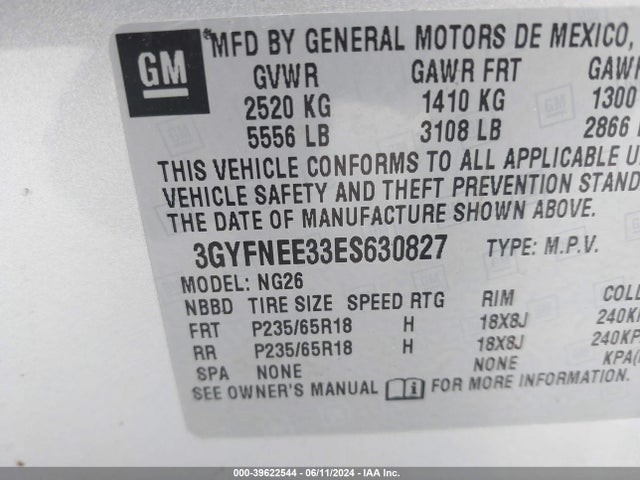 3GYFNEE33ES630827 Cadillac Srx Luxury Collection
