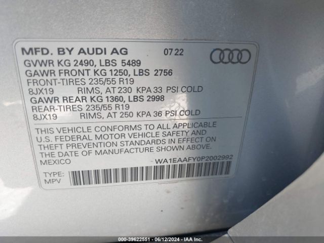 WA1EAAFY0P2002992 Audi Q5 Premium Plus 45 Tfsi S Line Quattro