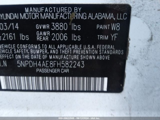 5NPDH4AE8FH582243 Hyundai Elantra Limited